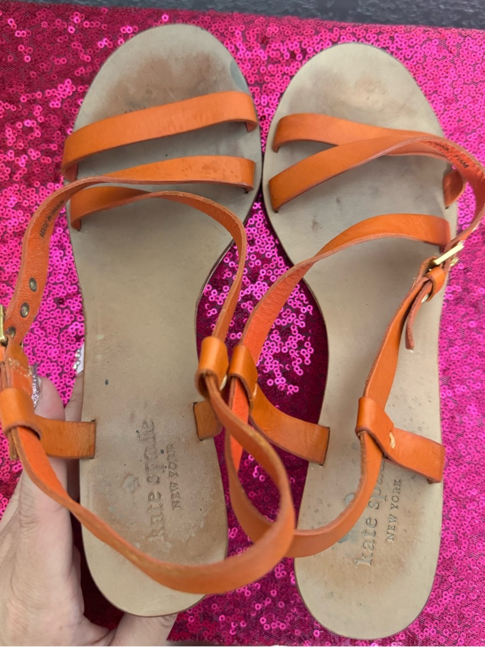 kate spade Tan Leather Strappy Wedge Sandals - Picture 8 of 12
